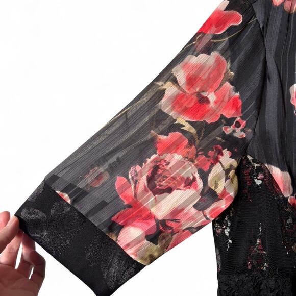 Studio VK Floral Embroidered Lace Kimono Jacket Black Sheer Sleeves PL - Picture 7 of 8